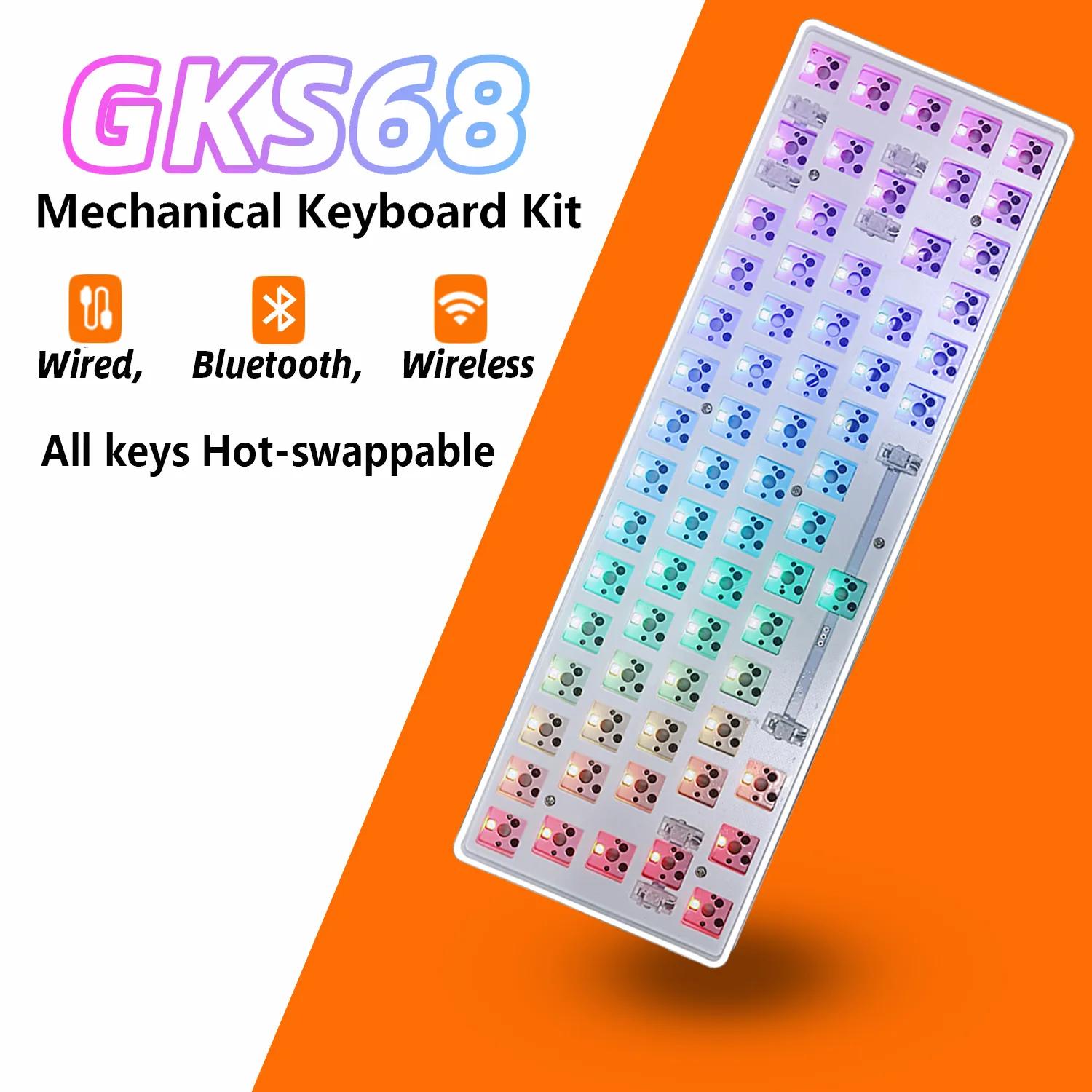 GKS68 Hot-swappable Mechanical keyboard kit 65% 3 Mod Bluetooth 2.4G Wireless keyboards Customized DIY RGB Backlit P